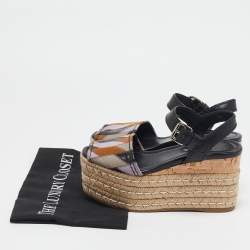 Prada Multicolor Leather and Suede Cork Espadrille Platform Ankle Strap Sandals Size 36