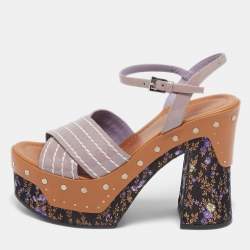 Prada Multicolor Patent Block Heel Ankle Strap Platform Sandals Size 36.5