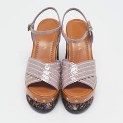 Prada Multicolor Patent Block Heel Ankle Strap Platform Sandals Size 36.5