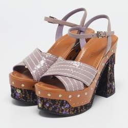 Prada Multicolor Patent Block Heel Ankle Strap Platform Sandals Size 36.5