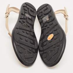 Prada Beige Patent Leather Triangle Logo Thong Flat Sandals Size 37