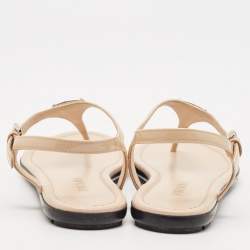 Prada Beige Patent Leather Triangle Logo Thong Flat Sandals Size 37