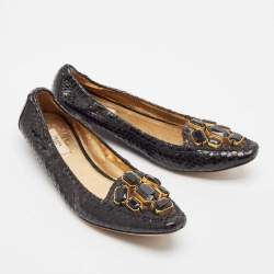 Prada Black Python Leather Scrunch Loafers Size 39