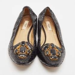 Prada Black Python Leather Scrunch Loafers Size 39