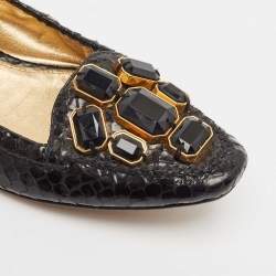Prada Black Python Leather Scrunch Loafers Size 39