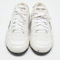 Pre Owned Prada White Leather Downtown Low Top Sneakers Size 38