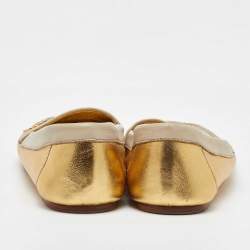 Prada Cream/Gold Leather Slip On Loafers Size 36.5