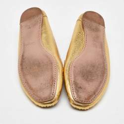 Prada Cream/Gold Leather Slip On Loafers Size 36.5