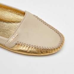 Prada Cream/Gold Leather Slip On Loafers Size 36.5