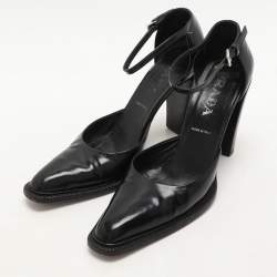 Pre Owned Prada Brown Leather D'orsay Ankle Strap Pumps Size 38
