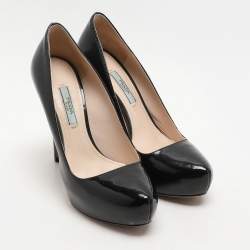 Prada Black Patent Leather Platform Pumps Size 37.5