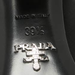 Pre Owned Prada Black Satin Logo Plaque Block Heel Slide Sandals Size 39.5
