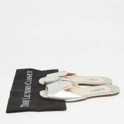 Prada Silver Saffiano Leather Slide Flats Size 38.5