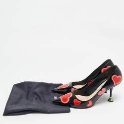 Prada Black Patent Leather Love Printed Pointed Toe Pumps Size 38.5