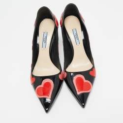 Prada Black Patent Leather Love Printed Pointed Toe Pumps Size 38.5