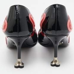 Prada Black Patent Leather Love Printed Pointed Toe Pumps Size 38.5