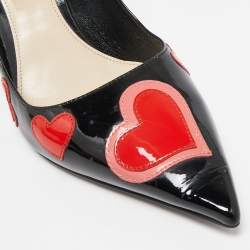 Prada Black Patent Leather Love Printed Pointed Toe Pumps Size 38.5