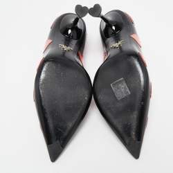Prada Black Patent Leather Love Printed Pointed Toe Pumps Size 38.5
