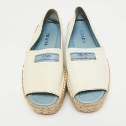 Prada Cream Leather Open Toe Platform Espadrilles Size 36.5