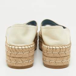 Prada Cream Leather Open Toe Platform Espadrilles Size 36.5
