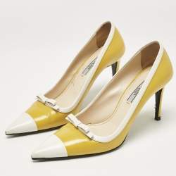 Prada Two Tone Leather Bow Pointed Toe Pumps Size 39