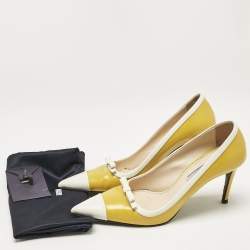 Prada Two Tone Leather Bow Pointed Toe Pumps Size 39
