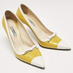 Prada Two Tone Leather Bow Pointed Toe Pumps Size 39