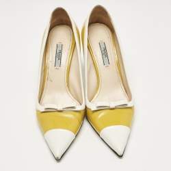 Prada Two Tone Leather Bow Pointed Toe Pumps Size 39