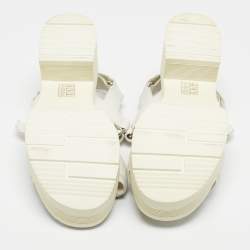 Prada White Leather Slingback Platform Sandals Size 38.5