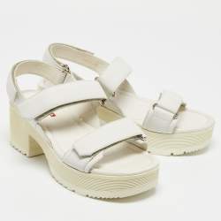 Prada White Leather Slingback Platform Sandals Size 38.5