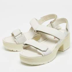 Prada White Leather Slingback Platform Sandals Size 38.5