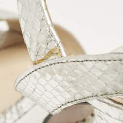 Prada Silver Python Embossed Leather Platform Ankle Strap Sandals Size 39