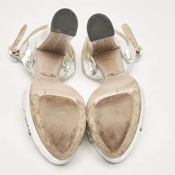 Prada Silver Python Embossed Leather Platform Ankle Strap Sandals Size 39