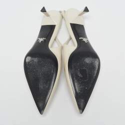 Pre Owned Prada Ivory Patent Leather Slingback Pumps Size 38.5
