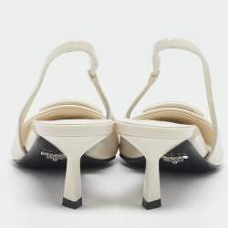 Pre Owned Prada Ivory Patent Leather Slingback Pumps Size 38.5