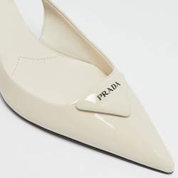 Pre Owned Prada Ivory Patent Leather Slingback Pumps Size 38.5