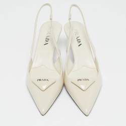 Pre Owned Prada Ivory Patent Leather Slingback Pumps Size 38.5
