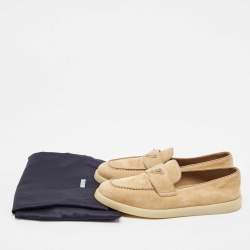 Prada Beige Suede Logo Plaque Slip On Loafers Size 39