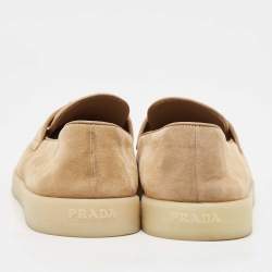 Prada Beige Suede Logo Plaque Slip On Loafers Size 39
