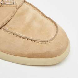 Prada Beige Suede Logo Plaque Slip On Loafers Size 39