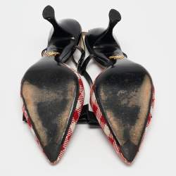 Prada Red/Black Fabric and Leather Bow Slingback Pumps Size 39