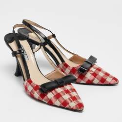 Prada Red/Black Fabric and Leather Bow Slingback Pumps Size 39