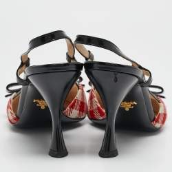 Prada Red/Black Fabric and Leather Bow Slingback Pumps Size 39