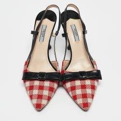 Prada Red/Black Fabric and Leather Bow Slingback Pumps Size 39