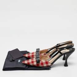 Prada Red/Black Fabric and Leather Bow Slingback Pumps Size 39
