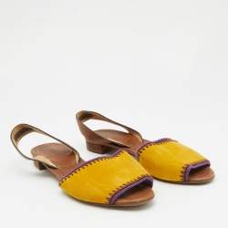 Pre Owned Prada Yellow/Brown Suede and Leather Flat Slingback Sandals Size 37.5