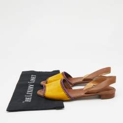 Pre Owned Prada Yellow/Brown Suede and Leather Flat Slingback Sandals Size 37.5