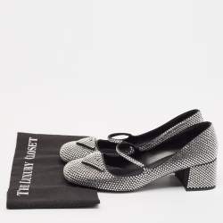 مملوكة مسبقًا Prada Silver Crystals and Satin Mary Jane Pumps Size 39.5