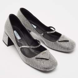 مملوكة مسبقًا Prada Silver Crystals and Satin Mary Jane Pumps Size 39.5