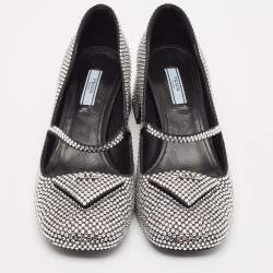 مملوكة مسبقًا Prada Silver Crystals and Satin Mary Jane Pumps Size 39.5